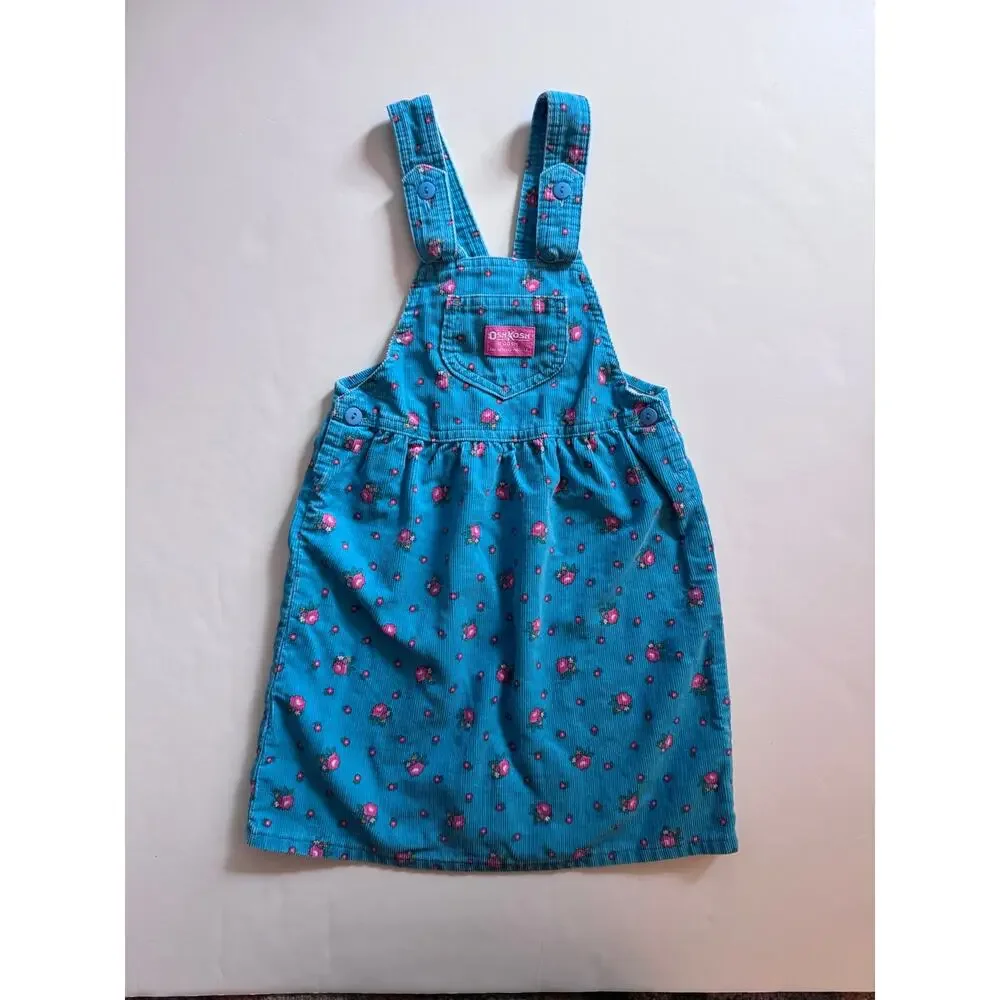 Vintage OshKosh blue with pink flowers corduroy skirtall